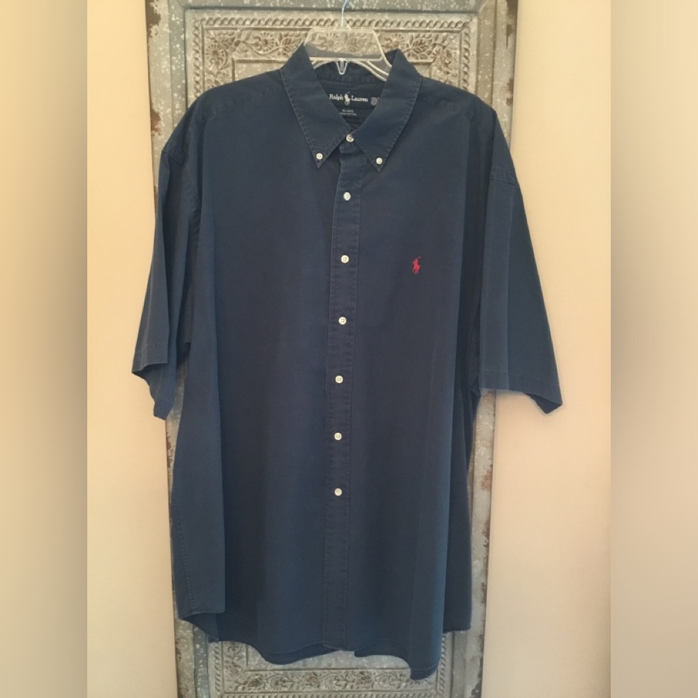 Ralph Lauren Navy Button-Down Shirt with Red Pony Logo